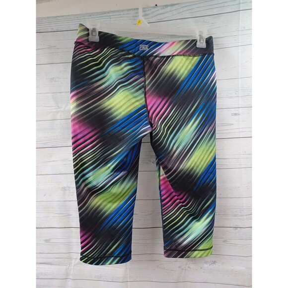 Fila Sport Performance Running Mid Rise Capri Leggings M Neon Multicolor Rainbow - Picture 3 of 7